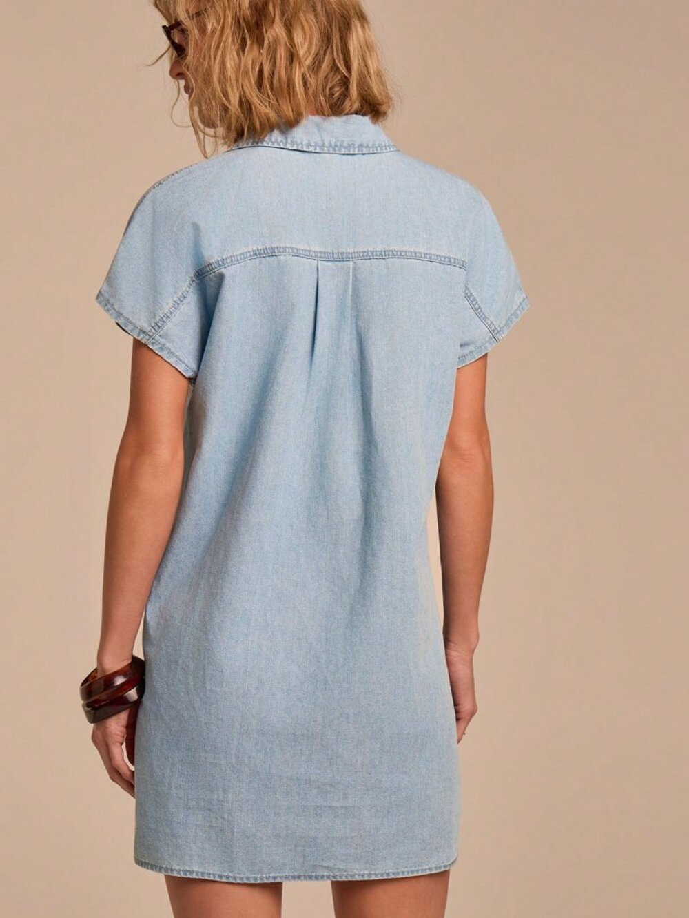 Blue Casual Women's Denim Dress with Shirt Collar and Drop Shoulder - Picture 2 of 6